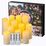 YIIA Flameless Candles Waterproof Outdoors & Indoors, Battery Candles with Remote Timer, Decorative Remote Led Candles (D 2.2''xH 4'' 5'' 6'' 7'') - 12 Pack