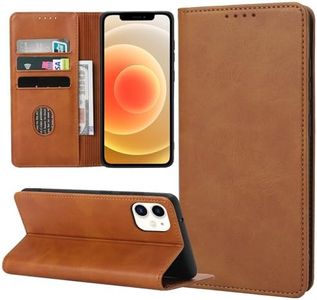 ZYMOU Funda para iPhone 12 Mini, Funda Tapa Libro Movil Carcasa iPhone 12 Mini PU Cuero,[Protección Completa] [Ranura Tarjeta] [Función Soporte], Marrón