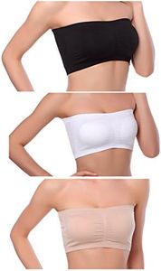 Venbond 3Pack Women's Seamless Bandeau Crop Tube Top Bra Strapless Padded Bralette (XL, Assorted 3 Colors)