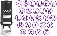 Custom A-Z Alphabet Stamp in Violet Ink Monogram Round Rubber Stamp Self Inking Initial Stamp COLOP Mini Stamper 12 mm