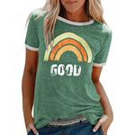 Lazzboy Women T-Shirt Good Rainbow Beach Print Tops Ladies Slouch Blouse(16,Green-Rainbow)