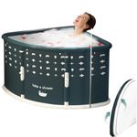 NUCARTURE Bathtub for Adults Portable Freestanding Triangle Bath Tub, Corner Bath Tub Shower Ice Bathtubs for Bathroom Mother and Baby Foldable Hot Tub for Women and Men (89x75x55 CM-Dark Blue)