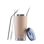 FAB | Vacuum Insulated Tumbler with Lid & Straw 560ml (20oz)| Reusable Stainless Steel Flask for Hot & Cold Drink | Iced Coffee Cup | Travel Mug | BPA Free - Beige