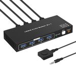 8K@60hz KVM Switch HDMI with 3 USB 3.0, KVM Switches 4 USB Hub, 2 Computers 1 Monitor Switch Support 4K@120Hz, 2 PCs Share Keyboard Mouse Printer Scanner, with Remote, Power Adapter & 2 USB3.0 Cables