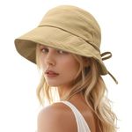 SANNIDHI® Bucket Hat for Women Sun Protection Wide Brim Womens Beach Hat with Chin Strap,Outdoor Fashion Adjustable Tie-Back Casual Summer (Khaki)
