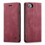 LOLFZ Wallet Case for iPhone SE 2022 iPhone SE 2020 iPhone 7 iPhone 8 iPhone 6 iPhone 6S, Magnetic Flip Leather Case with RFID Block Card Slots Kickstand Shockproof Protective Cover - Red