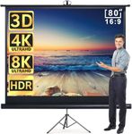 Aoxun 80" Projector Screen with Stand - Indoor and Outdoor Portable Tripod Screen 80 inch 16:9 Projector Screen