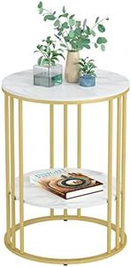 Marble Top Side Table Gold: Small Circle End Tables 40x54cm Sintered Stone Bedside with Metal Golden Legs Modern White Nightstand 2 Tier Round Sofa Coffee Table for Bedroom Living Room Furniture