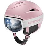 Odoland Ski Helmet, Snowboard Helmet with Ski Goggles for Skiing, Shockproof, Windproof, Safety Snow Sports Helmet and Protective Goggles for Men Women and Youth,Light Pink, M