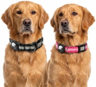 CEMULA Personalized AirTag Dog Collar, Engraved ID Buckle, Integrated Holder, Reflective Nylon, Waterproof, No-Jingle (AirTag Not Included) (Neon Pink, L 16-24")