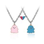 Caiyao 2Pcs Lovely Magnetic Love Heart Ghost Pendant Necklace Set for Women Men Best Friend Girl Boy Teen Enamel Mutual Attract Magnet Couple Matching Necklace Halloween Jewelry Birthday BFF Gift