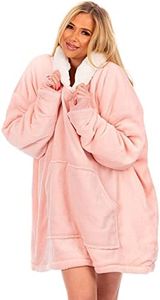 Adore Home Oversized Hoodie Blanket Sherpa Hooded Sweatshirt Top Large Soft Plush, Blush Pink