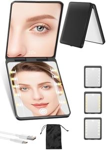 Compact Mirror, Rechargeable 30X Magnifying Mirror with 3 Lighting Modes & Dimmable Brightness, Portable Travel Makeup Mirror with Light, Essentials for Travel, Pocket, Purse, Gifts for Women Black
