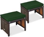 Best Choice Products Set of 2 Wicker Ottomans, Multipurpose Outdoor Furniture for Patio, Backyard, Additional Seating, Footrest, Side Table w/Removable Cushions, Steel Frame - Midnight Green/Brown