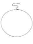 FOCALOOK Womens Flat Silver Necklace 12.5inch Choker Stainless Steel Flat Snake Chain Necklace Adjustable Silver Herringbone Necklace