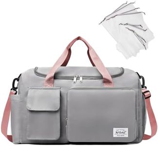 NPBAG Duffel Bag for Women, Sports Gym Bag with Wet Pocket & Shoes Compartment, Lightweight Weekender for Overnight, Travel Carry on Tote, Water Resistant (Light Grey with Pink Handles)