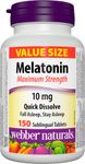 Webber Naturals Melatonin 10 mg Maximum Strength, 150 Quick Dissolve Tablets, For Sleep Support, Vegetarian