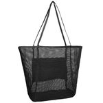 Woodland Holiday Essentials Beach Bags for Women, Extra Large Mesh Tote Bag with Pocket, Foldable & Waterproof, Ideal for Pool, Gym, Grocery Shopping & Travel, Summer Shoulder bags for women (Black)