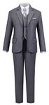 Yuanlu Boys Suit Size 5 Kids Slim Fit 5 Piece Ring Bearer Suits for Boys Wedding Tuxedo Gray