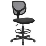 SONGMICS Drafting Stool Chair, High Office Chair, Ergonomic Painting Chair with Adjustable Height Footrest, Standing Desk Chair, Seat Height 55-75 cm, Loading Capacity of 120 kg, Black OBN15BKUK