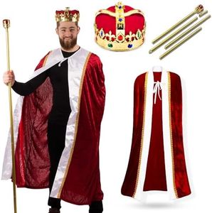 Tigerdoe King Costume-3 Pc Medieval Adult Costume Set- King Crown, Regal Robe and Royal Scepter-Costume Accessories-Dress up