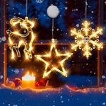 MUYUN Christmas Decorations 3PCS Christmas Window Lights Star&Deer&Snowflake Battery Operated Indoor String Lights with Suction Cup for Christmas Window Decorations Fireplace New Year