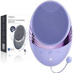 COSLUS Silicone Face Scrubber IPX7 Waterproof Electric Face Cleanser,Sonic Facial Cleansing Brush 5 Modes, Rechargeable Face Wash Brush Exfoliator for Women & Men,Purple