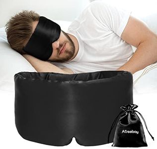 ATreebag Silk Sleep Mask for Women Men, Mulberry Silk Eye Sleeping Mask & Blindfold with Adjustable Velcro Strap, Blackout Eye Cover for Sleep Travel Yoga Nap, Large Size (Black)