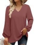 CHICZONE Women Blouse Plus Size Shirts Ladies Long Sleeve V Neck Fall Winter Work Trendy Loose Solid Pullover Tops Flowy Fashion Swing Top Rust Red X-Large