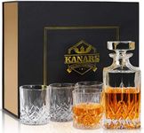 KANARS Whiskey Decanter and Glass Set in Unique Luxury Gift Box - Original Crystal Liquor Decanter Set for Bourbon, Scotch, Rum or Whisky - 5 Piece - Father's Day Gift