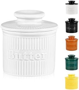 White Ribbed Butter Crock, Ceramic Butter Keeper to Maintain Freshness, Embossing Butter Saver on Countertop