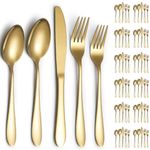 Cutlery Set 60 Pieces Service for 12, ReaNea Gold Flatware Set, Titanium Plating Cutlery Set Include Dinner Knives, Dinner Spoons, Dinner Forks, Salad Forks, Teaspoons, Dishwasher Safe