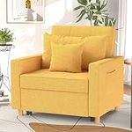 YODOLLA 3-in-1 Convertible Chair Bed, Sleeper Chair Bed, Pull Out Sleeper Chair Beds, Adjustable Single Armchair Sofa Bed with Side Pocket and Adjust Backrest Into a Sofa, Yellow