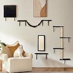 5 Pcs Wall-Mounted Cat Climber Set, Cat Wall Shelves, Ladder, Perches, Cat Condo House, Scratching Board & Wood Cat Tree (Black)