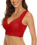 FEOYA Womens High Impact Sports Workout Bra Push up Lace Bras Seamless Zero Feel Sleep Bras Fitness Yoga Bras Wireless Removable Padded Comfy Bra Red L