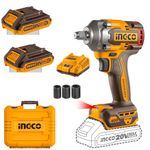 Ingco Cordless Impact Wrench, Nut-Busting Torque550 Nm, Brushless Motor 1/2 Inch 20V Battery Impact Gun with 2 PCS Battery Packs and Charger