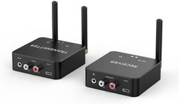 5.8GHz&5.2GHz Dual-Band Wireless Audio Transmitter Receiver for TV/PC, 160ft Long Range 0.018s Low Latency with bulit-in 2.4G Bluetooth 5.3 Receiver, Wireless Adapter Kit with RCA(3.5mm) Out/Input