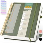 256 Numbered Pages A4 Lined Spiral Journal Notebook, 8.5” x 11”Hardcover Leather Thick Journals for Women Men, 100 GSM Paper, College Ruled Spiral Notebooks for Writing Work School Note Taking, Green