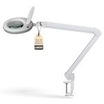 Lumeno 7213GR LED Magnifying lamp, 127 mm Glass Lens, 910 Lumen, 3 diopters, Workstation lamp, Cosmetic lamp, for Beauty Salon, hobbyist, as Reading aid, Magnifying Glass with Table clamp