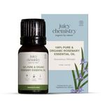 Juicy Chemistry Certified Organic Rosemary Essential Oil, 10 ml | 100% Pure, Steam Distilled & Therapeutic Grade | Pure Essential Oil for Healthy Scalp, Dry Hair, and Hairloss | Suitable for Diffuser & Aromatherapy
