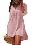 Blooming Jelly Womens Swimsuit Coverups White Chiffon Bikini Swimwear Beach Cover Up Dress Shirt, Pink, X-Large