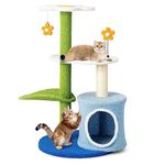 COSTWAY Cat Tree, Flower Shaped Cats Climbing Tower with Condo, Sisal Scratching Posts, 3 Perches, Jingling and Spring Ball, Multi-level Kitten Activity Center Play House for Indoor