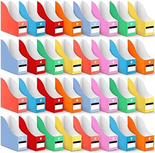 Jutom 32 Pcs Magazine File Holder Set Including Colored Foldable Desk File Holder Organizer White Label Stickers Cute Cat Pen Cardboard Magazine Storage Box for Document School Home Office
