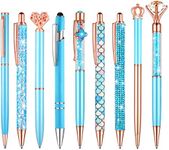 Yaomiao 9 Pcs Ballpoint Pens Set for Women Metal Crystal Diamond Pen Glitter Black Ink Pen Fancy Pens for Women Christmas Birthday Wedding Gift(Light Blue)