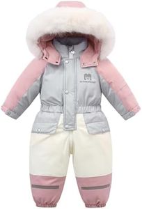 JiAmy Kids One Piece Snowsuit Grils Boys Snowsuits Colorful Ski Suits Winter Hooded Romper Jumpsuits Pink 1-2T
