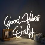 Large Good Vibes Only Neon Sign - Add Warmth and Style to Your Space, Ideal for Bedroom, Bar, Hotel, Home, Party and Wedding Wall Decor, Size 43 x 35cm, LED Neon Light with Dimmer