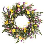 Decor Wreath,24" Daisy and Lavender Wreath,Beautiful Artificial Spring and Summer Wreath Front Door or Home Decoration