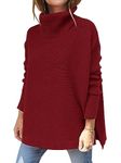 Hormtaer Women's Turtleneck Jumpers Casual Ladies Jumpers Sweaters Long Sleeve Pullover Loose Chunky Knitted Jumper Tops Cowl Neck Knitwear (Wine Red, XL)