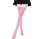 DRESHOW Extra Long Pink Thigh High Socks Long Boot Stockings Striped Over Knee Socks for Women Leg Warmers