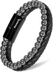 MagnetRX® Hematite & Leather Magnetic Therapy Bracelet - MAX Strength Natural Pain Relief and Healing Stones - Beaded Magnetic Hematite Bracelets (Large)